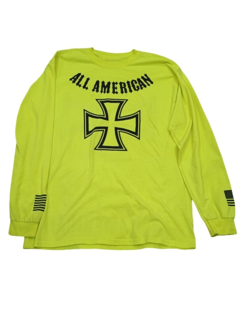 All American Neon Yellow Graphic Long Sleeve T-Shirt Iron Cross Streetwear